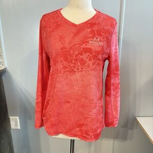 Realtree Salmon Pink Camo Fishing Long Sleeve Performance Shirt (Women's‎ Large)